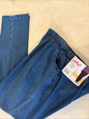 chic Blue Pull-On Elastic Waist Jeans